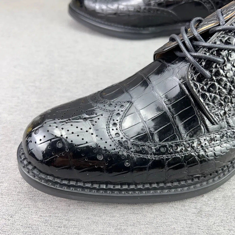 Authentic crocodile leather men's formal shoes real crocodile leather men's business lace-up Brock leather shoes