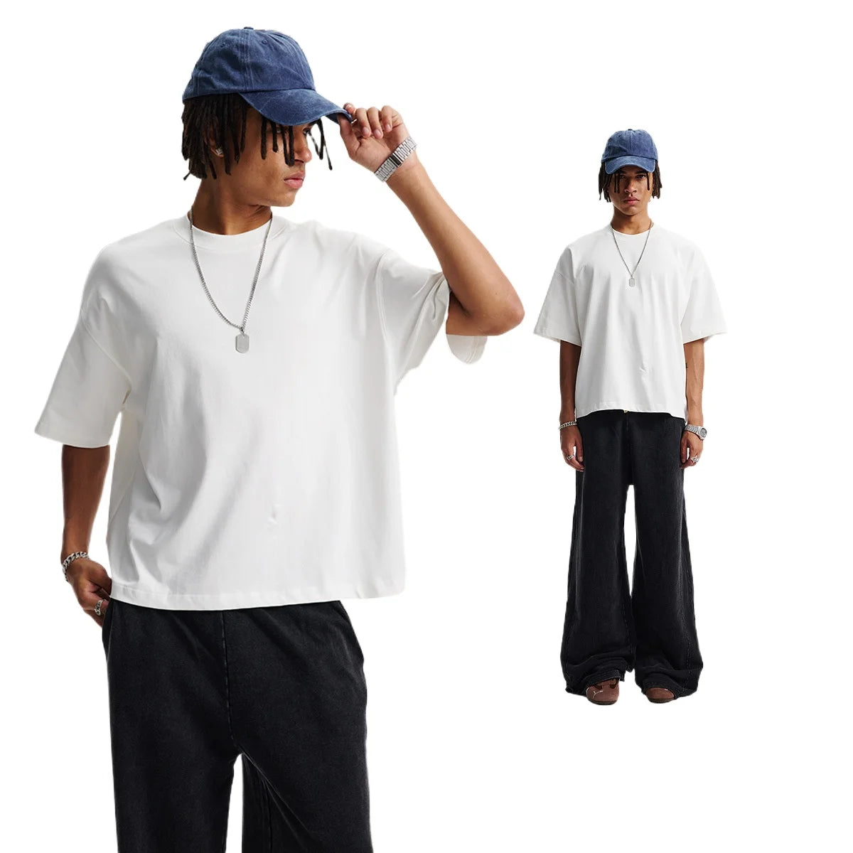 Customized LOGO men's clothing summer new 275G heavy 100% cotton short version loose T-shirt for men and women