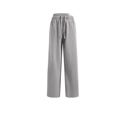 Custom LOGO Women's 2025 Spring and Autumn 370G Heavy 100% Cotton Retro Style Old and Skinny Double Waist Casual Straight Pants
