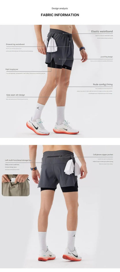 #51147-XIYU Custom LOGO Print Men's Running Shorts Quick-drying Fitness Black Double Layer Men New Sport Workout Training Short