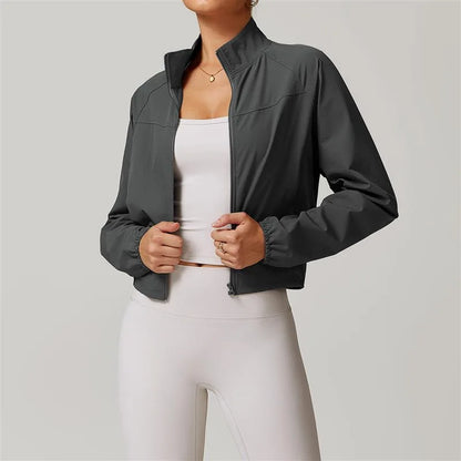 Custom LOGO Women's Quick-Dry Stand Collar Yoga Jacket, Thin Windproof Outdoor Running Fitness Long-Sleeve Sports Jacket
