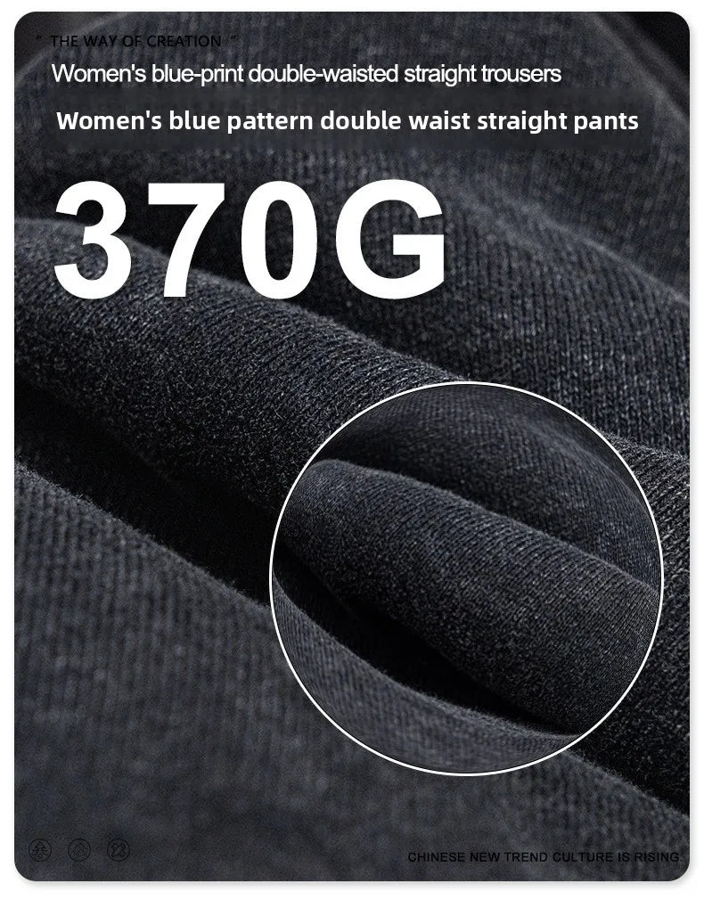 Custom LOGO Women's 2025 Spring and Autumn 370G Heavy 100% Cotton Retro Style Old and Skinny Double Waist Casual Straight Pants