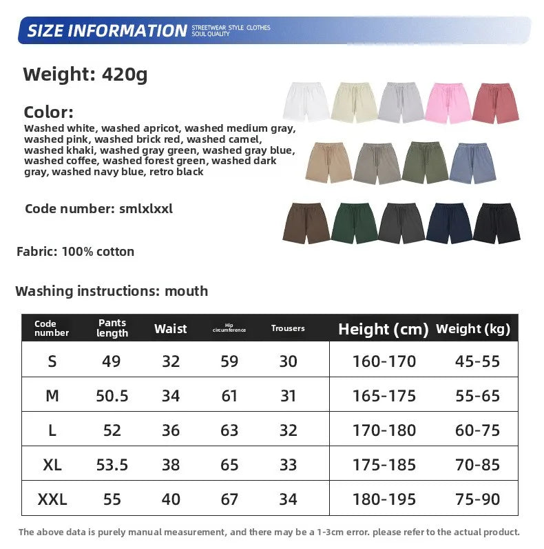 Custom LOGO men's new washed 420G European and American 100% cotton retro terry couple casual sports shorts