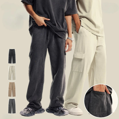 Custom LOGO Men's 358G Spring Summer 100% Cotton New Teen Thin Multi-Pocket American Retro Washing Tooling Casual Couple Pants