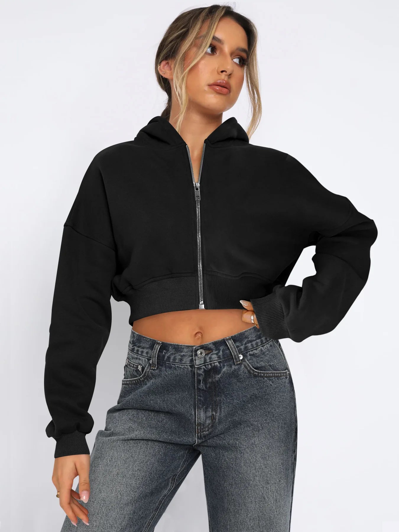 Custom LOGO women's short European and American style fashion street long-sleeved autumn and winter loose hooded sweater