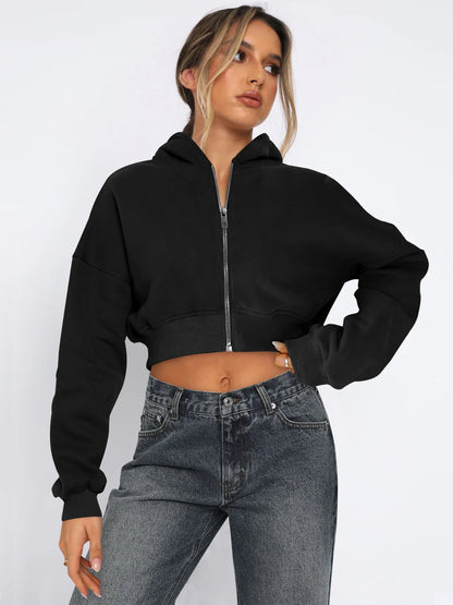 Custom LOGO women's short European and American style fashion street long-sleeved autumn and winter loose hooded sweater
