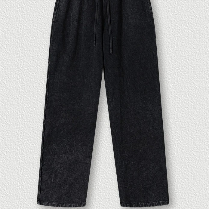 Customized LOGO Men's 2025 Autumn New 480G Heavy 100% Cotton Black Pattern Straight Loose Casual Pants