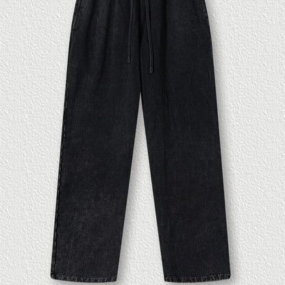 Customized LOGO Men's 2025 Autumn New 480G Heavy 100% Cotton Black Pattern Straight Loose Casual Pants
