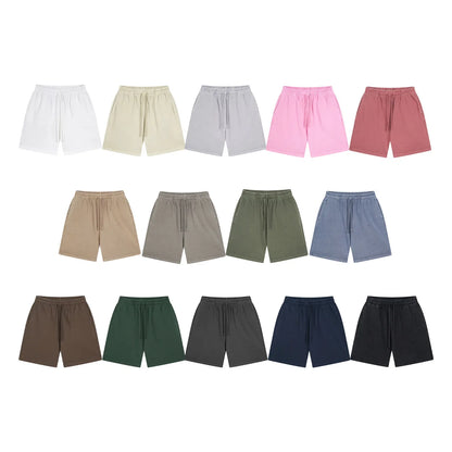 Custom LOGO men's new washed 420G European and American 100% cotton retro terry couple casual sports shorts
