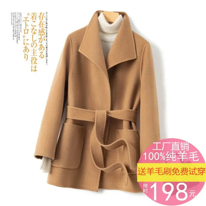 YOLANFAIRY Winter Double-sided Woolen Coat Women's Short Hepburn 100% Wool Coat for Women Elegant Clothes Chaqueta Feminine F