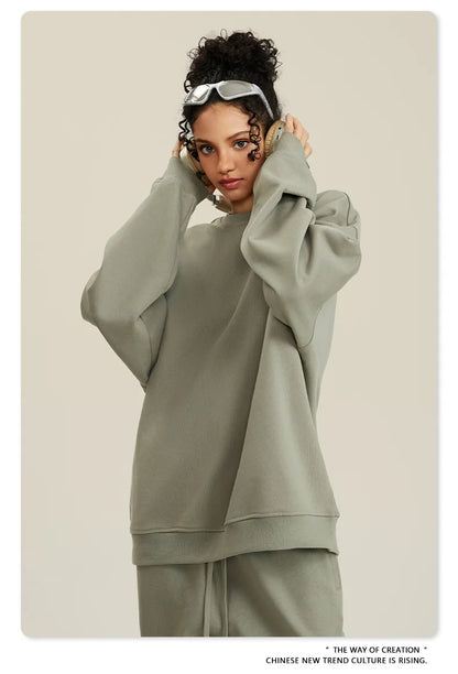 Custom LOGO men's and women's spring autumn and winter new American 440G heavy terry loose pullover crew neck sweater