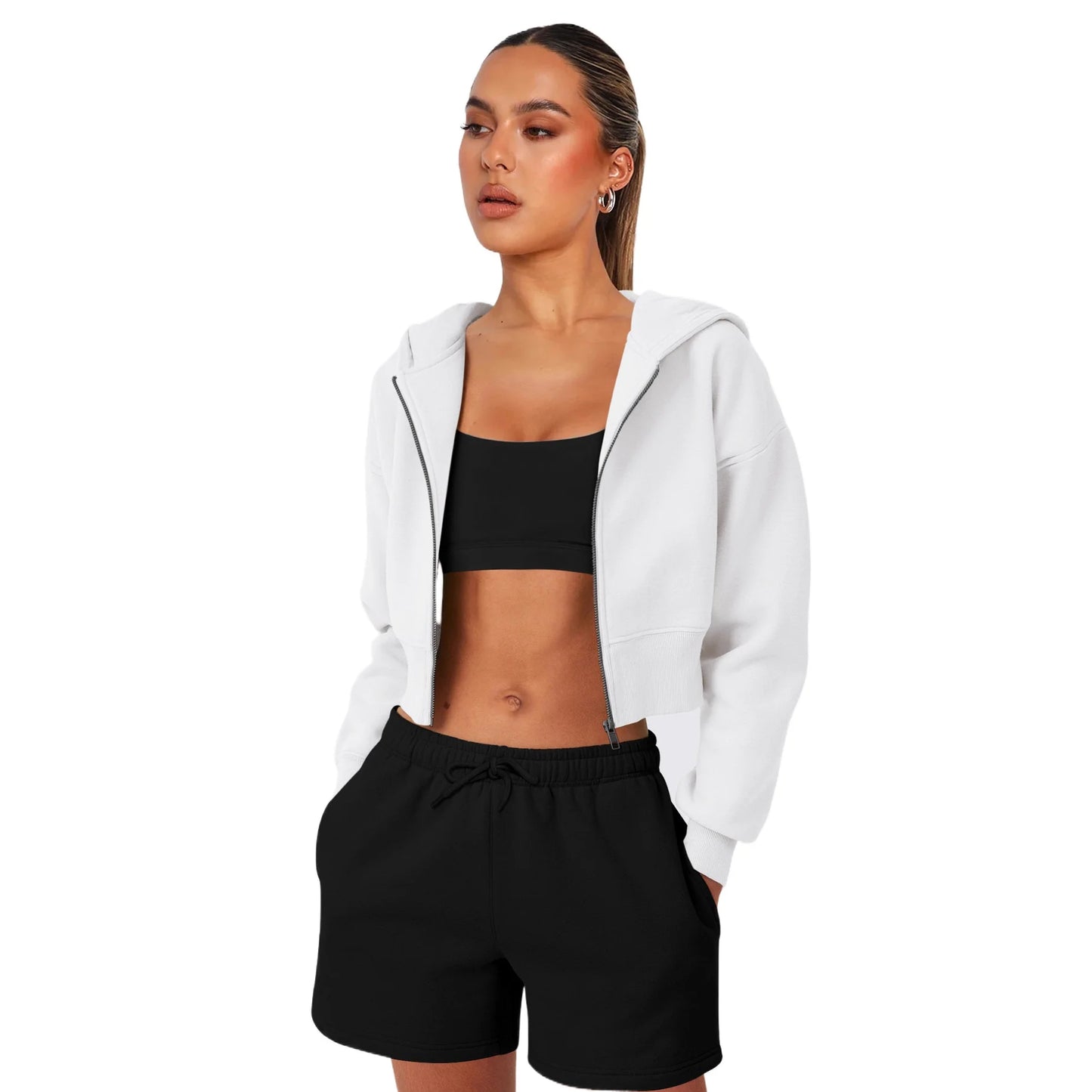Custom LOGO women's short European and American style fashion street long-sleeved autumn and winter loose hooded sweater