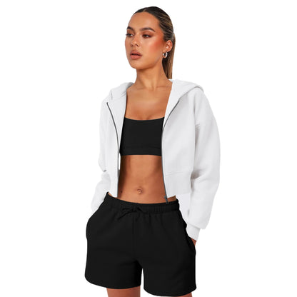 Custom LOGO women's short European and American style fashion street long-sleeved autumn and winter loose hooded sweater