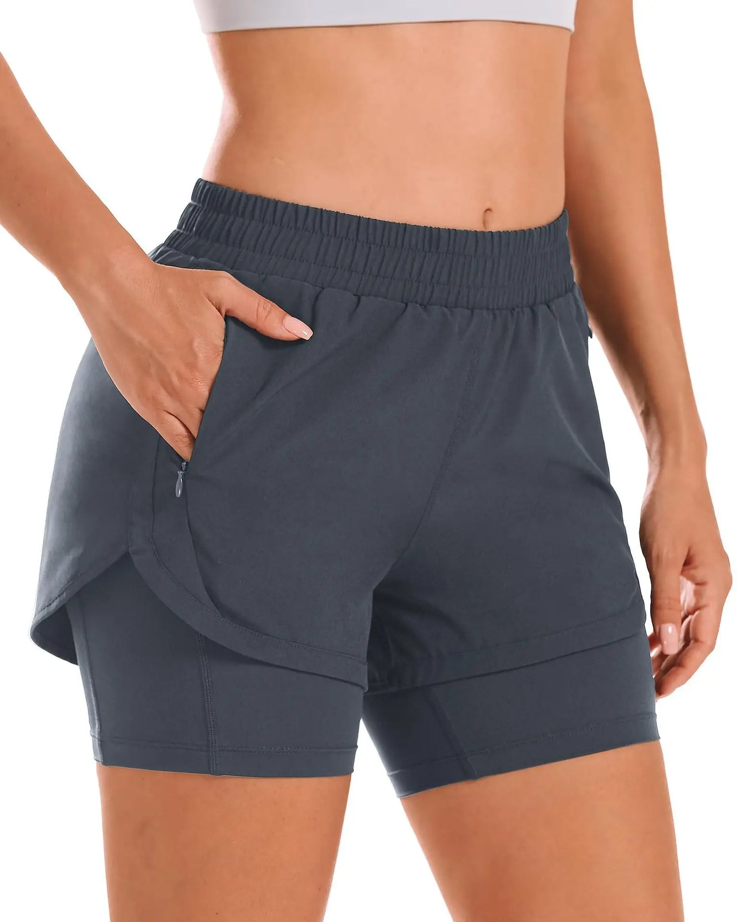 Custom LOGO women's breathable loose anti-light yoga zipper pocket outdoor mountaineering running sports shorts