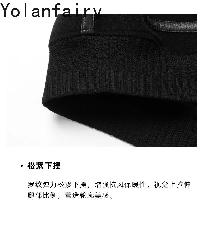 YOLANFAIRY Real Sheepskin Leather Patchwork Wool Coat for Men Autumn Trendy Short Cashmere Jacket Loose Streetwear ropa hombre