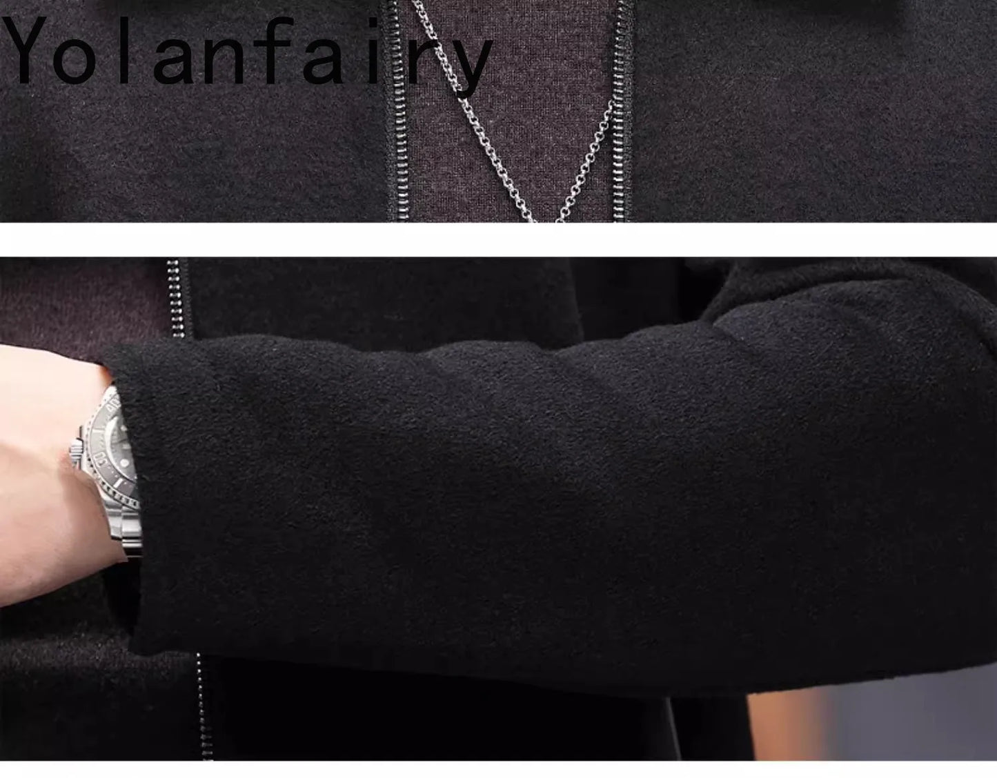 YOLANFAIRY Casual Wool Coats for Men Spring Autumn Fashion Short Woolen Coat Man Clothing Spliced Genuine Leather Mens Jacket
