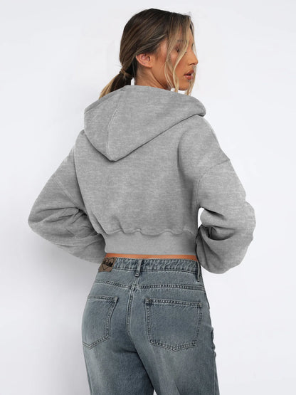 Custom LOGO women's short European and American style fashion street long-sleeved autumn and winter loose hooded sweater