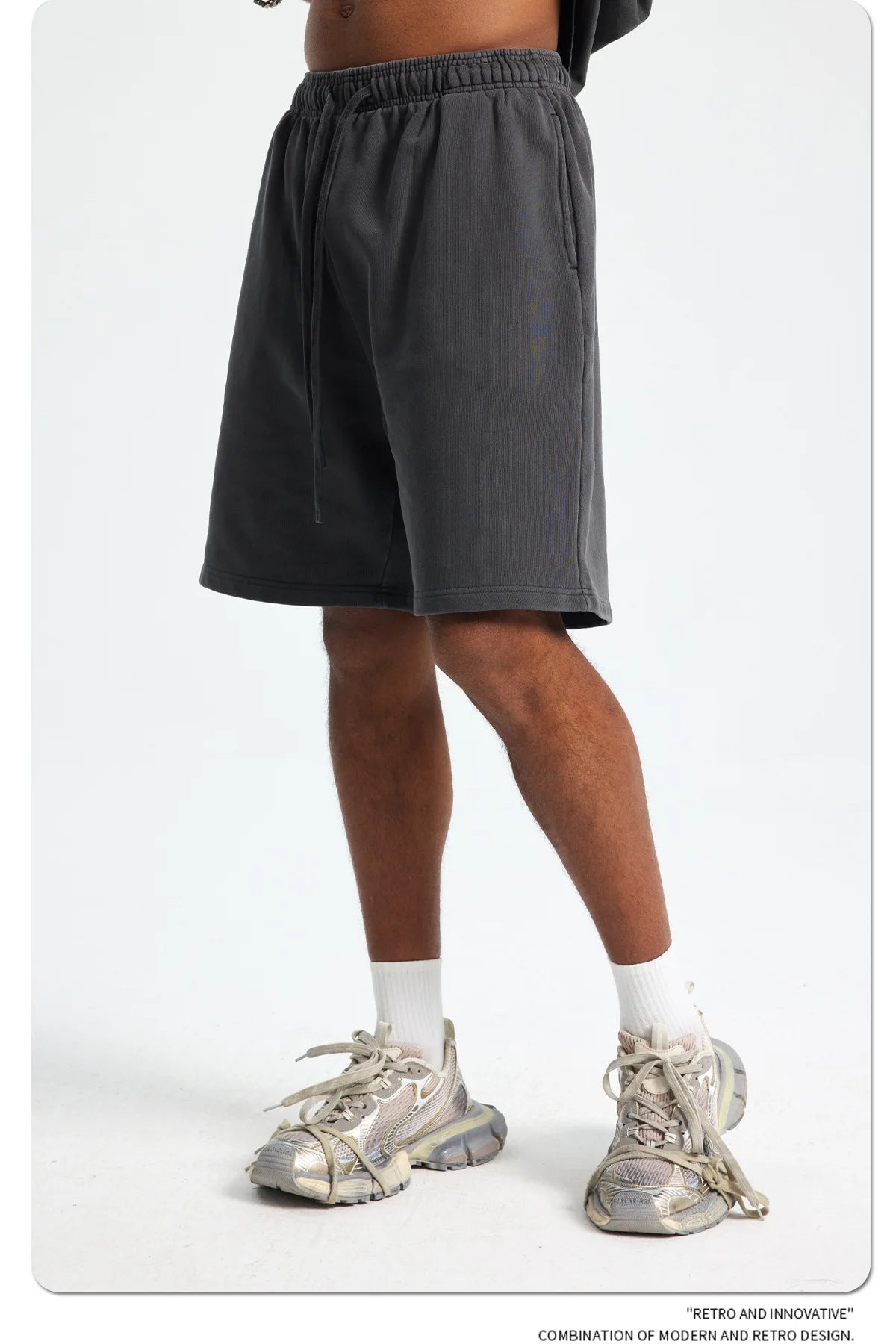 Custom LOGO men's new washed 420G European and American 100% cotton retro terry couple casual sports shorts