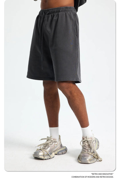 Custom LOGO men's new washed 420G European and American 100% cotton retro terry couple casual sports shorts