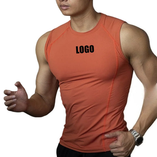 Custom LOGO men's fitness quick-drying vest tights vest elastic breathable sweat sleeveless high-elastic training clothes top