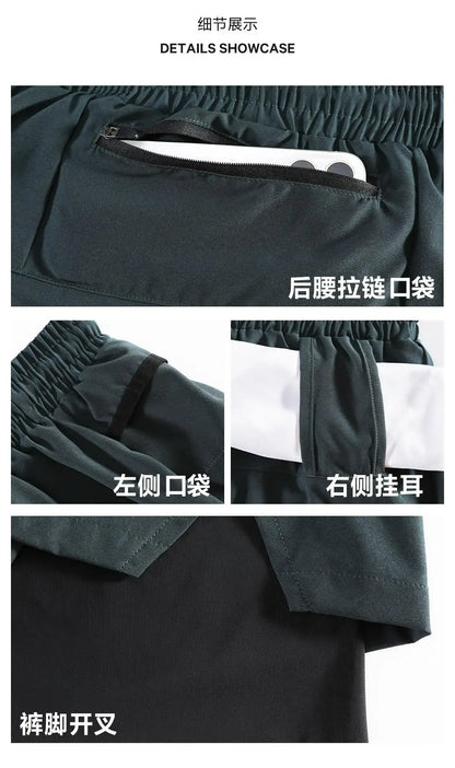 #51147-XIYU Custom LOGO Print Men's Running Shorts Quick-drying Fitness Black Double Layer Men New Sport Workout Training Short