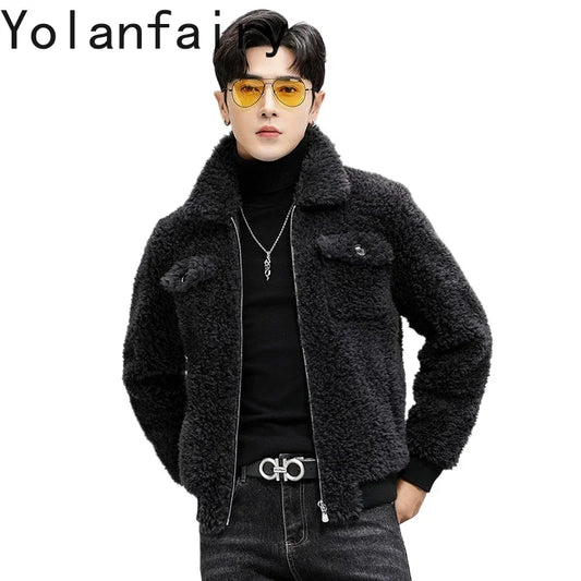 YOLANFAIRY 100% Wool Mens Real Fur Coat Winter 2024 Jackets Short Lambswool Coats Integrated Clothes Trend Top Chaquetas Hombre