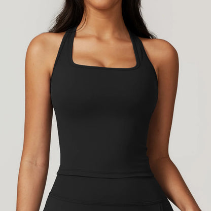 Custom LOGO women's beautiful back tight yoga set quick-drying high waist hip lift running fitness sports skirt 2-piece set