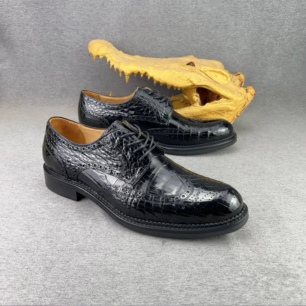 Authentic crocodile leather men's formal shoes real crocodile leather men's business lace-up Brock leather shoes