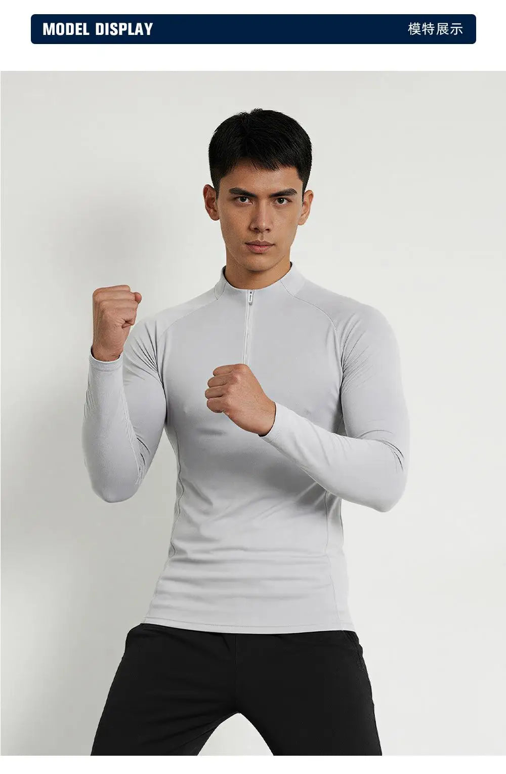#9907-XIYU Custom LOGO Fitness Compression Sport Gym Running Exercise Elastic Long Sleeves half zip High neck Tops men T-shirt