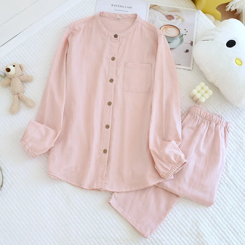 2026 New Spring/Summer Couple's Pajama Set 100% Cotton Simple Men's and Women's Long Sleeve Long Pants Two Piece Home Clothes