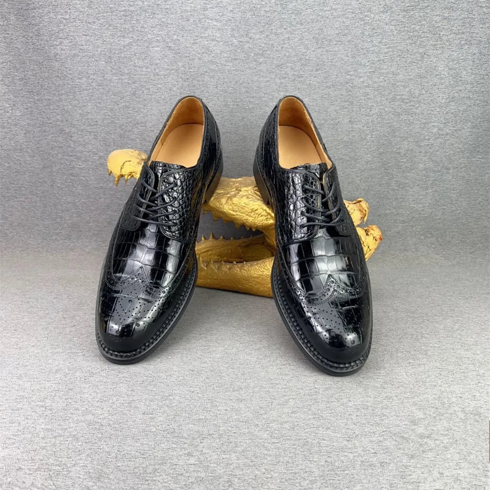 Authentic crocodile leather men's formal shoes real crocodile leather men's business lace-up Brock leather shoes