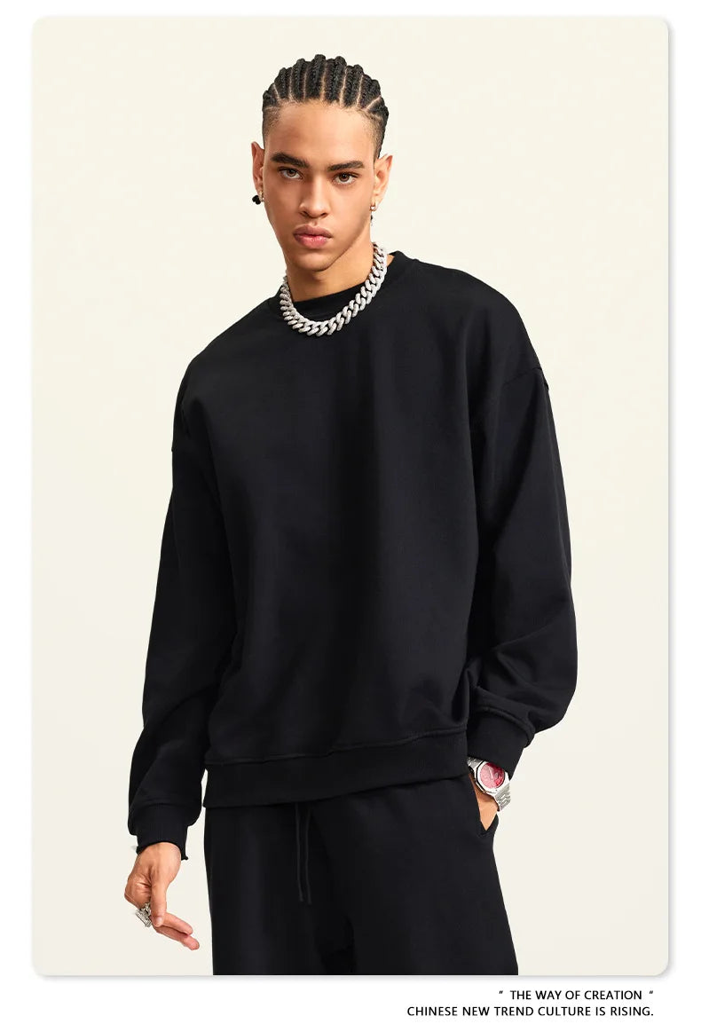 Custom LOGO men's and women's spring autumn and winter new American 440G heavy terry loose pullover crew neck sweater