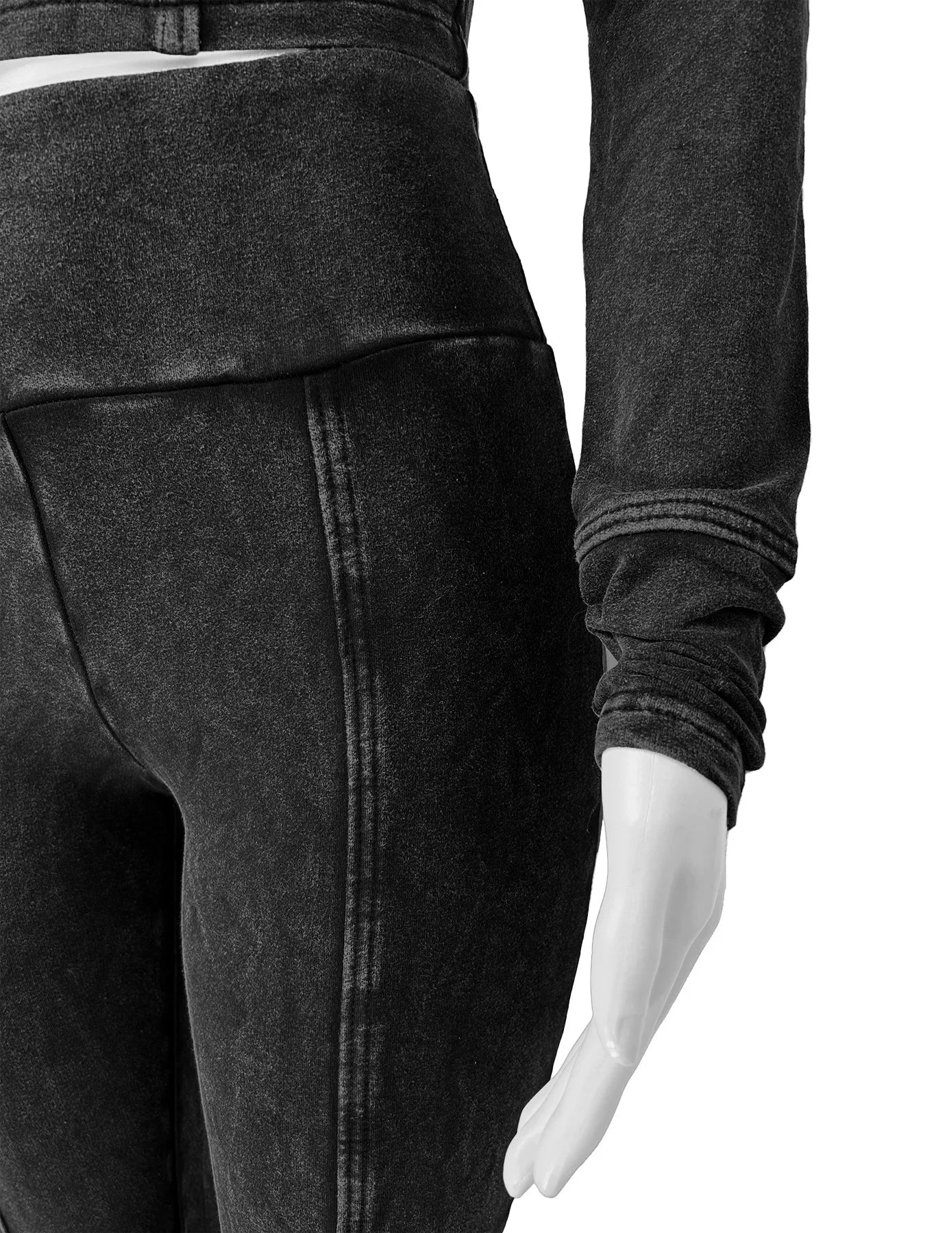Customized LOGO women's cotton ammonia washed old hooded flared pants elastic two-piece casual suit
