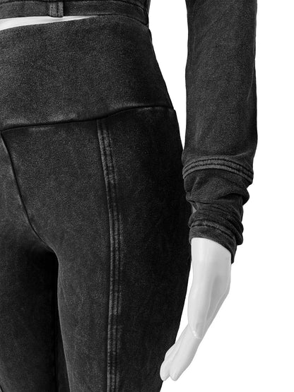 Customized LOGO women's cotton ammonia washed old hooded flared pants elastic two-piece casual suit