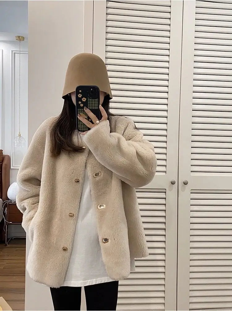 Lamb Fur Jacket for Women Pure Wool Fur Coats Particle Sheep Fleece Gold Buckle Composite Fur Integrated Women's Winter Coat FCY