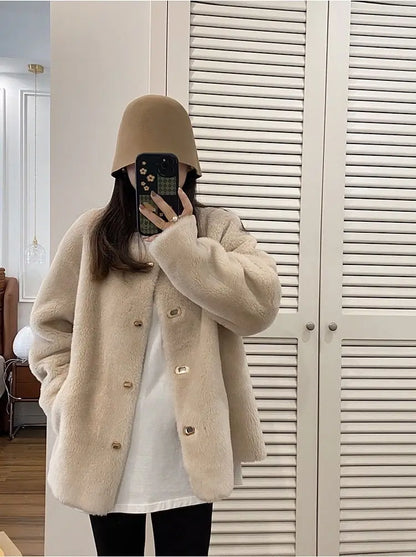 Lamb Fur Jacket for Women Pure Wool Fur Coats Particle Sheep Fleece Gold Buckle Composite Fur Integrated Women's Winter Coat FCY