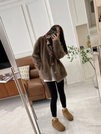 Lamb Fur Jacket for Women Pure Wool Fur Coats Particle Sheep Fleece Gold Buckle Composite Fur Integrated Women's Winter Coat FCY