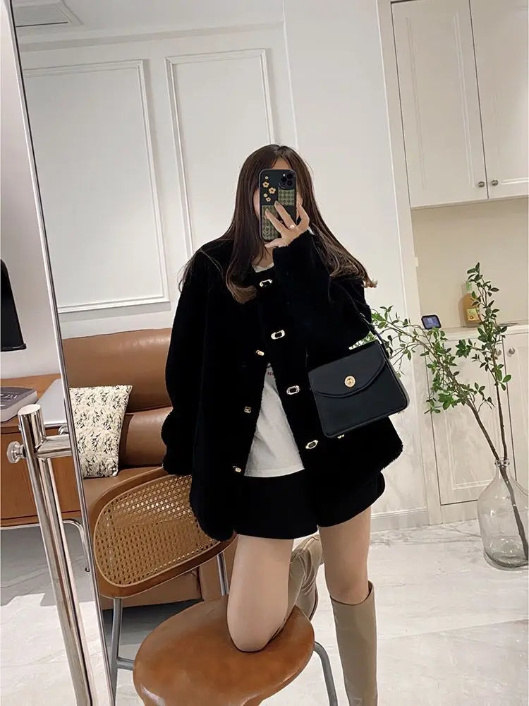 Lamb Fur Jacket for Women Pure Wool Fur Coats Particle Sheep Fleece Gold Buckle Composite Fur Integrated Women's Winter Coat FCY