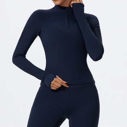 Hearuisavy Half Zipper High Collar Sports Shirts Quick-Dry Yoga Clothing Women Sportswear Fitness Long Sleeve Tight Clothes
