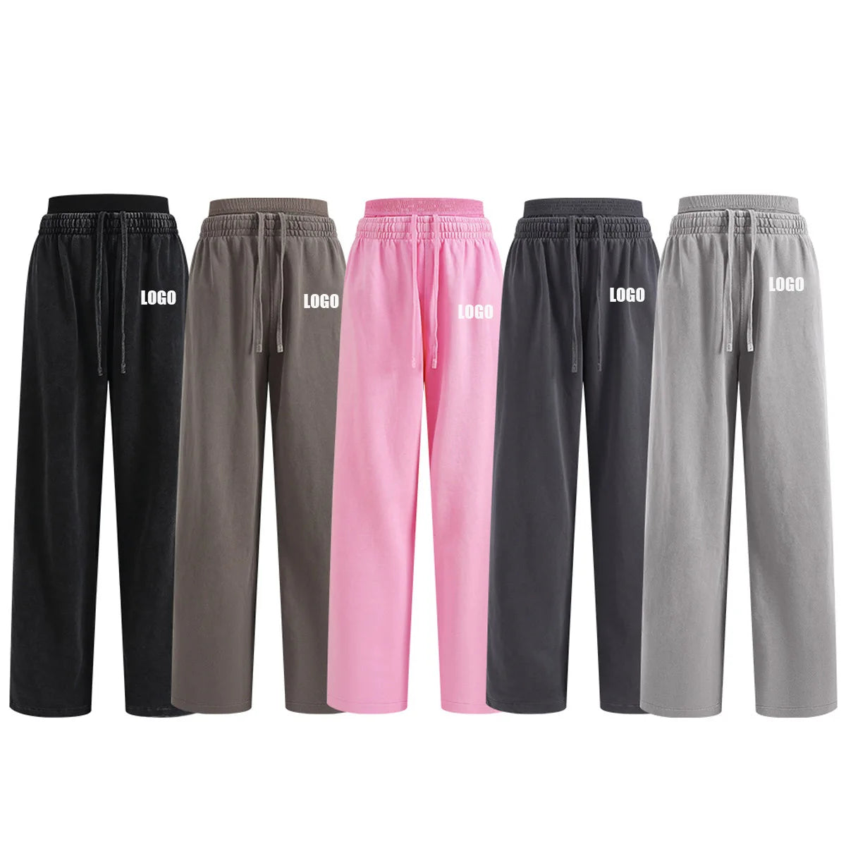 Custom LOGO Women's 2025 Spring and Autumn 370G Heavy 100% Cotton Retro Style Old and Skinny Double Waist Casual Straight Pants