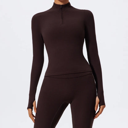 Hearuisavy Half Zipper High Collar Sports Shirts Quick-Dry Yoga Clothing Women Sportswear Fitness Long Sleeve Tight Clothes
