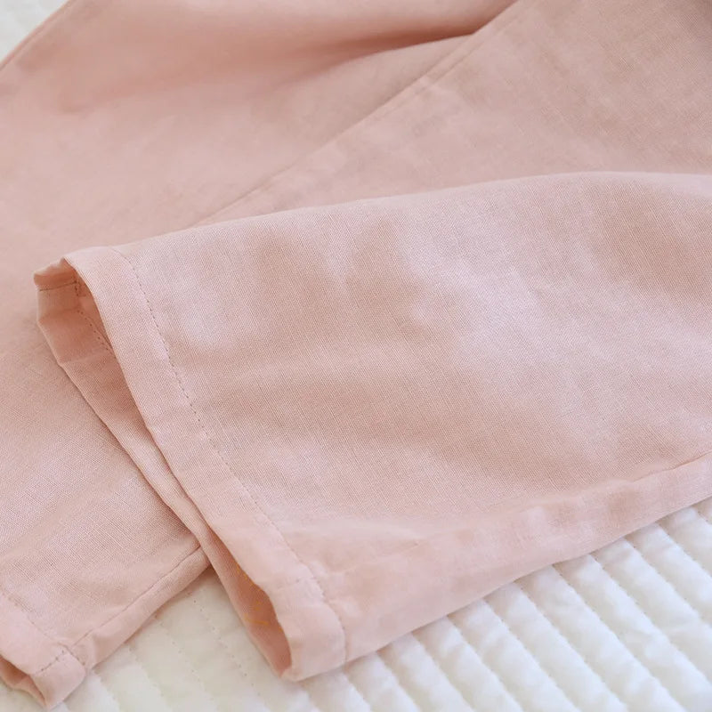 2026 New Spring/Summer Couple's Pajama Set 100% Cotton Simple Men's and Women's Long Sleeve Long Pants Two Piece Home Clothes