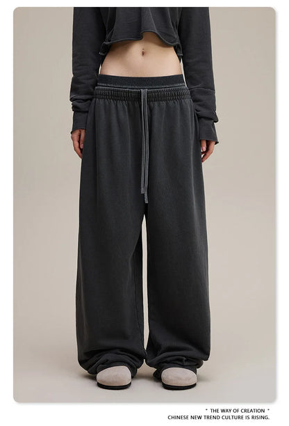 Custom LOGO Women's 2025 Spring and Autumn 370G Heavy 100% Cotton Retro Style Old and Skinny Double Waist Casual Straight Pants