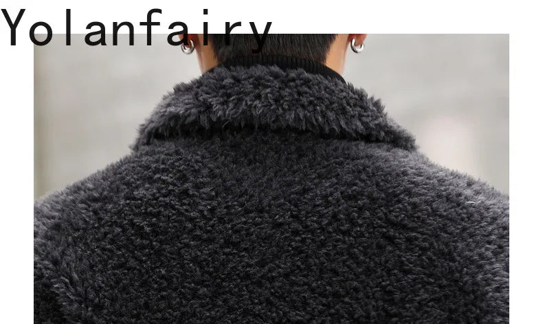 YOLANFAIRY 100% Wool Mens Real Fur Coat Winter 2024 Jackets Short Lambswool Coats Integrated Clothes Trend Top Chaquetas Hombre