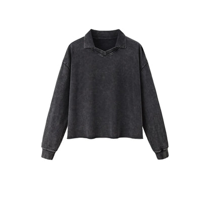 Custom LOGO men's clothing 380G old money wind 100% cotton BOXY short and wide washed old small V-neck curling terry sweater