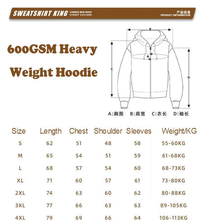 600GSM 95% Cotton DIY Custom LOGO Solid Retro Oversize Hoodie Unisex Winter Warm Zipper Up Open-Up Hoodies Classic Loose Coat