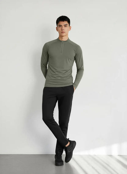 #9907-XIYU Custom LOGO Fitness Compression Sport Gym Running Exercise Elastic Long Sleeves half zip High neck Tops men T-shirt