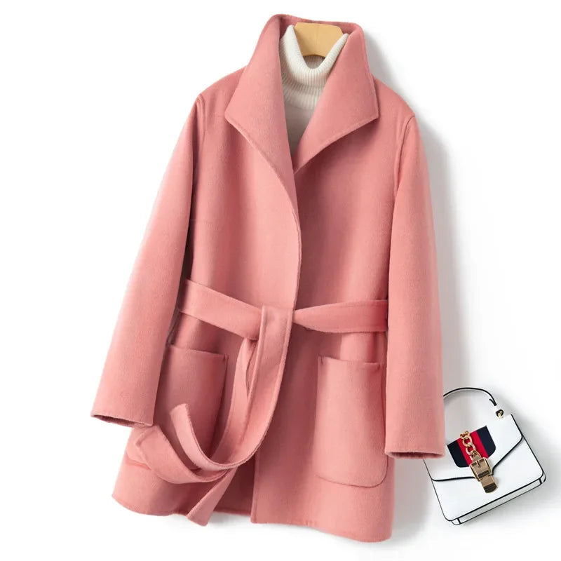 YOLANFAIRY Winter Double-sided Woolen Coat Women's Short Hepburn 100% Wool Coat for Women Elegant Clothes Chaqueta Feminine F