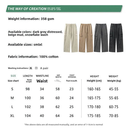 Custom LOGO Men's 358G Spring Summer 100% Cotton New Teen Thin Multi-Pocket American Retro Washing Tooling Casual Couple Pants