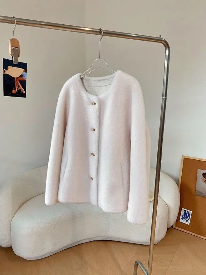 Lamb Fur Jacket for Women Pure Wool Fur Coats Particle Sheep Fleece Gold Buckle Composite Fur Integrated Women's Winter Coat FCY
